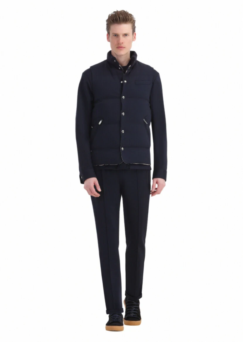 Navy Blue Regular Fit Turtleneck Casual Knitting Puffer Vest - RAMSEY