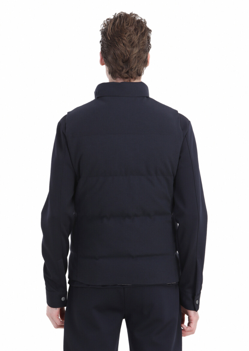 Navy Blue Regular Fit Turtleneck Casual Knitting Puffer Vest - 5