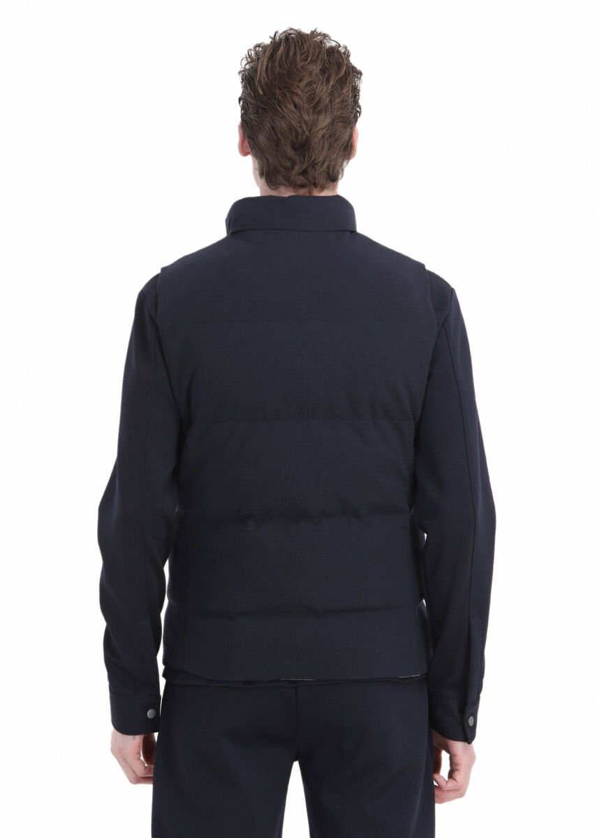 Navy Blue Regular Fit Turtleneck Casual Knitting Puffer Vest - 5