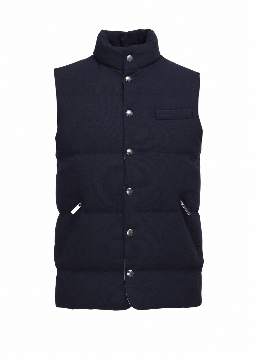 Navy Blue Regular Fit Turtleneck Casual Knitting Puffer Vest - 6