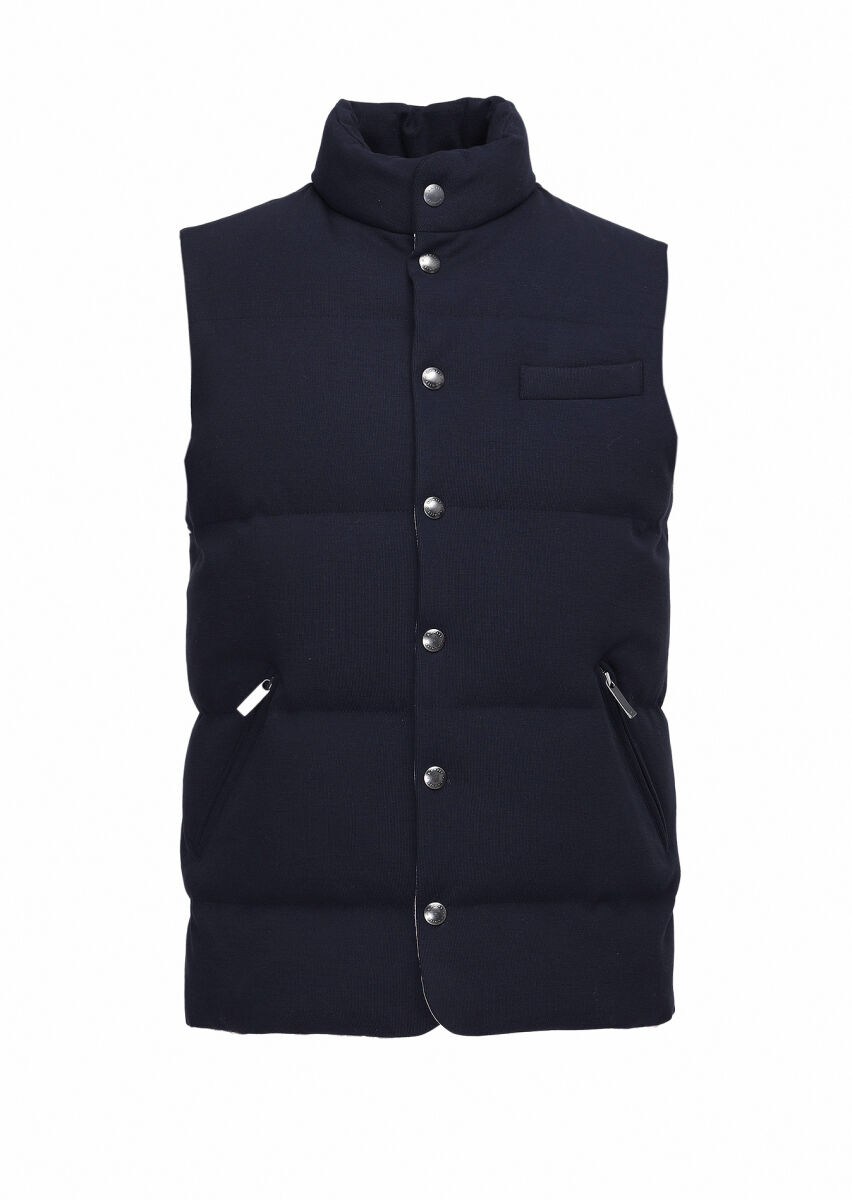 Navy Blue Regular Fit Turtleneck Casual Knitting Puffer Vest - 6