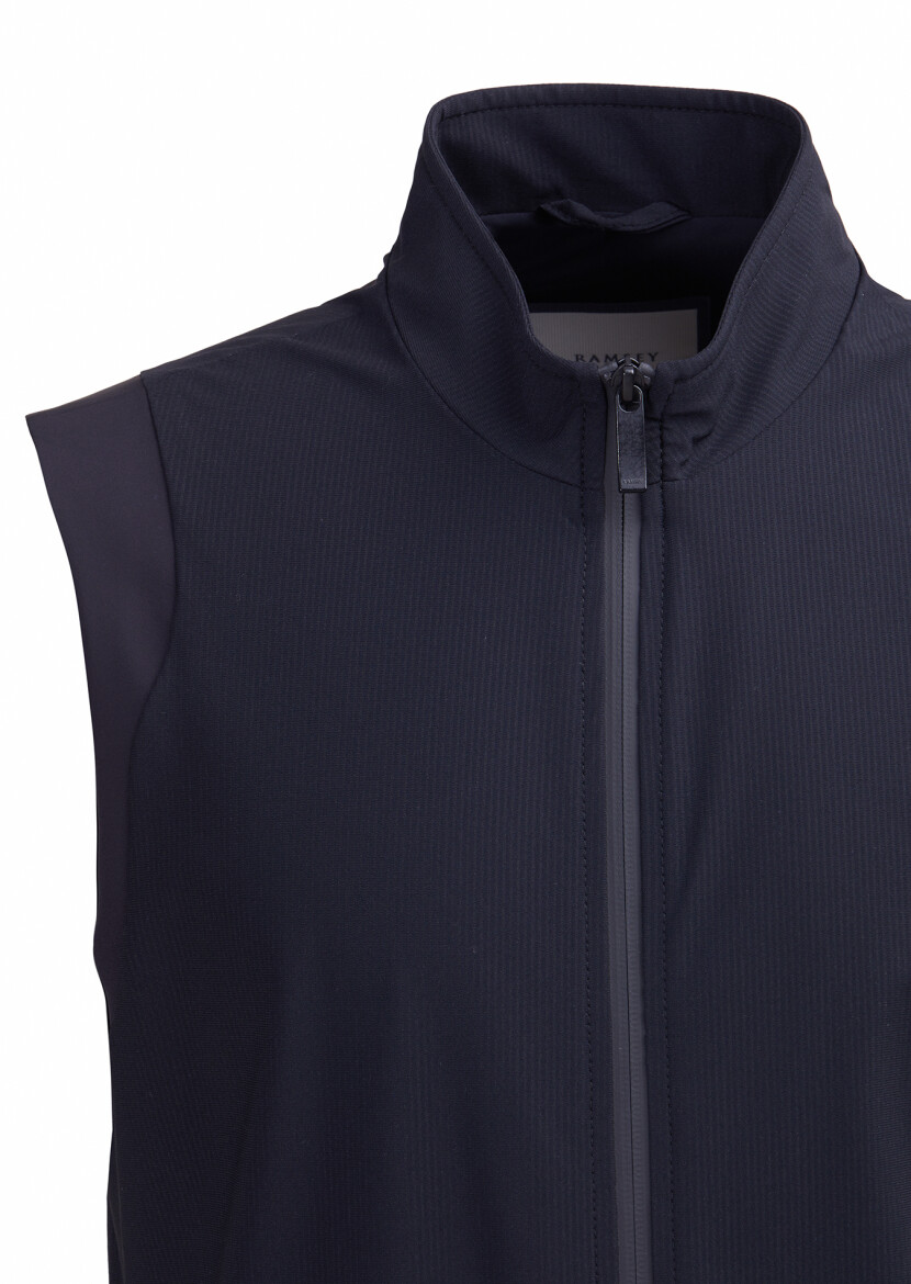 Navy Blue Regular Fit Turtleneck Casual Knitting Puffer Vest 