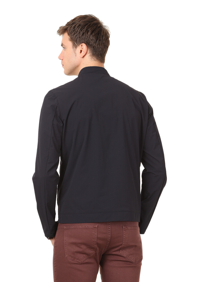 Navy Blue Regular Fit Turtleneck Casual Weaving Coat - 4