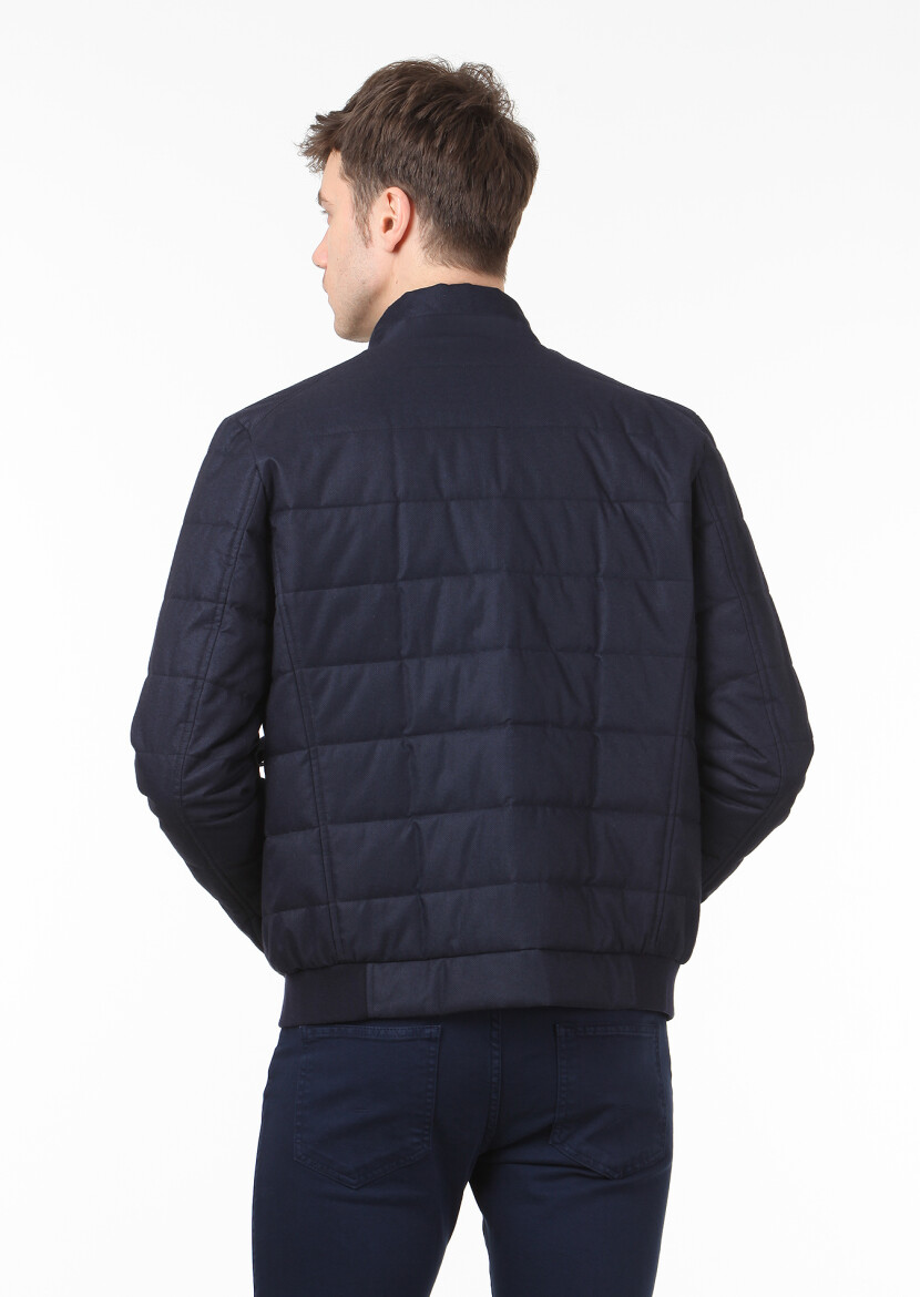 Navy Blue Regular Fit Turtleneck Casual Weaving Coat - 4