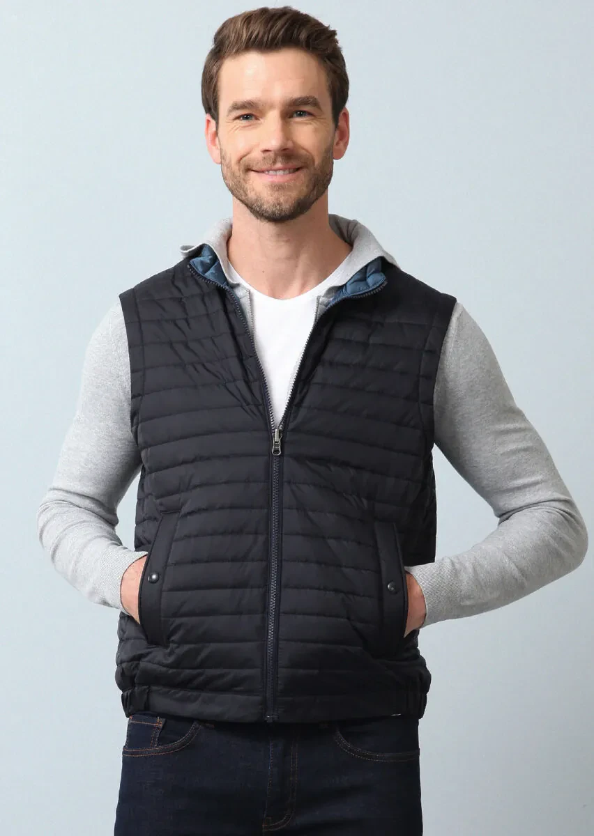 Navy Blue Regular Fit Turtleneck Casual Weaving Coat - 3