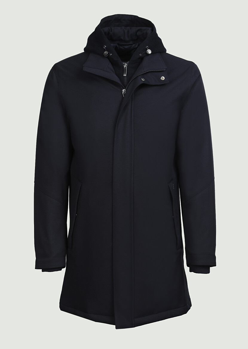 Navy Blue Regular Fit Turtleneck Casual Weaving Coat - 6