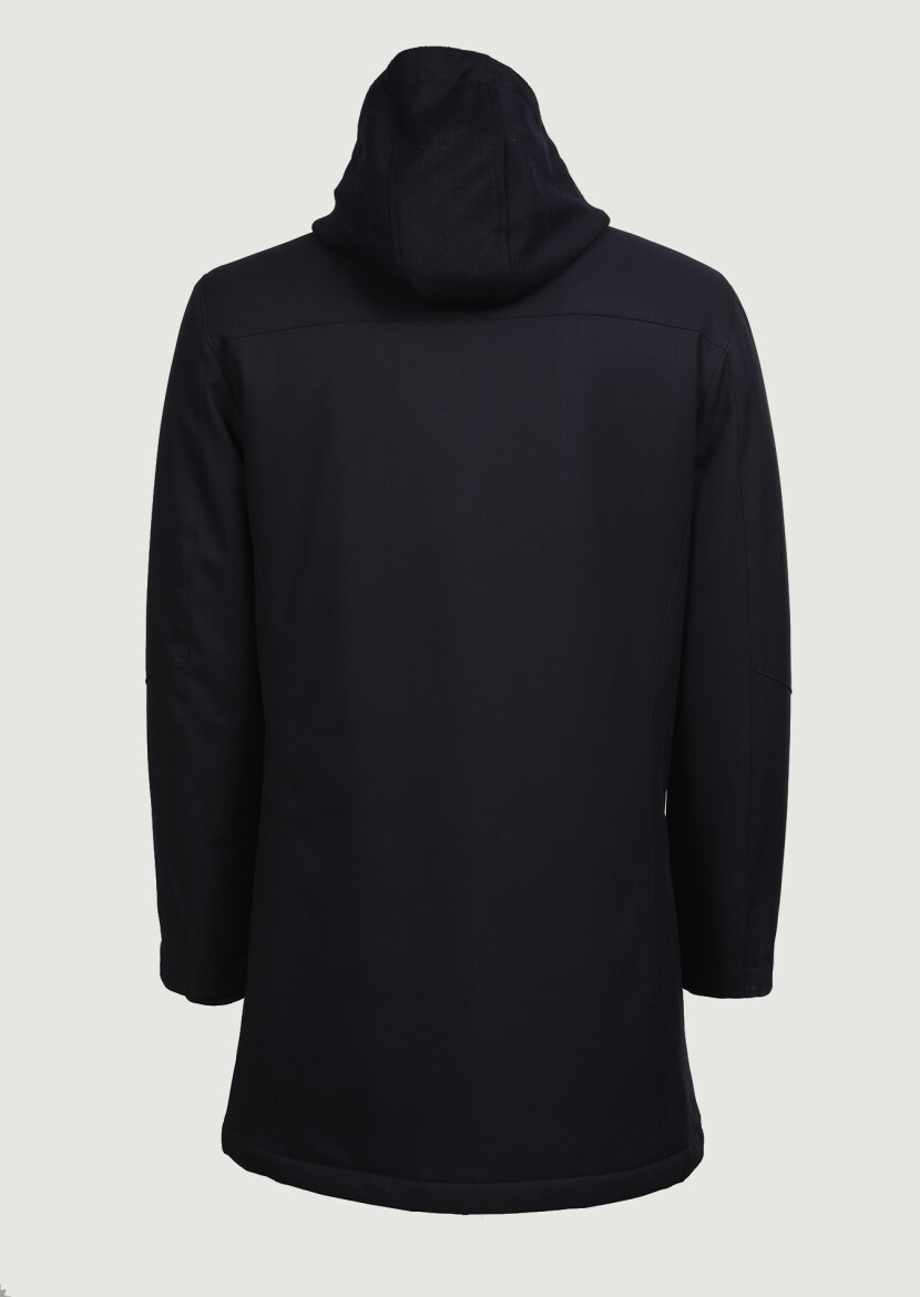 Navy Blue Regular Fit Turtleneck Casual Weaving Coat - 7