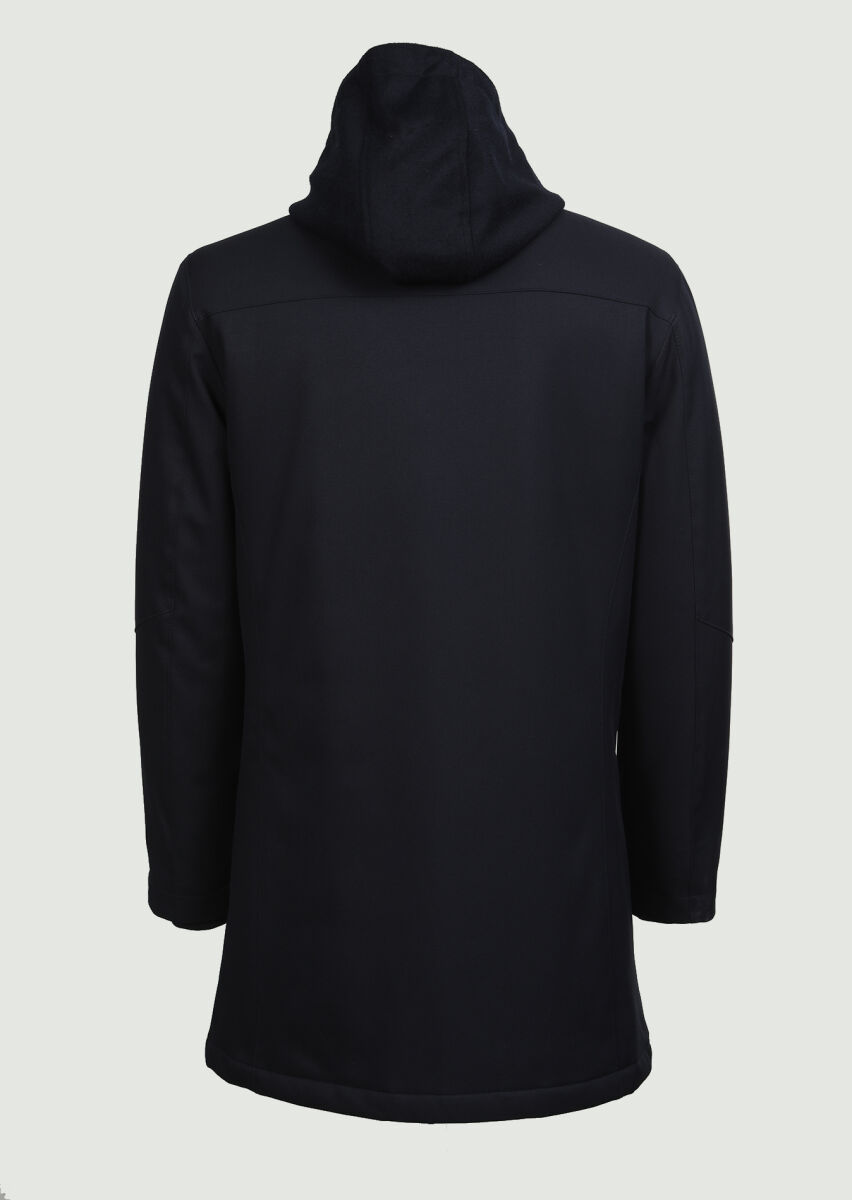 Navy Blue Regular Fit Turtleneck Casual Weaving Coat - 7