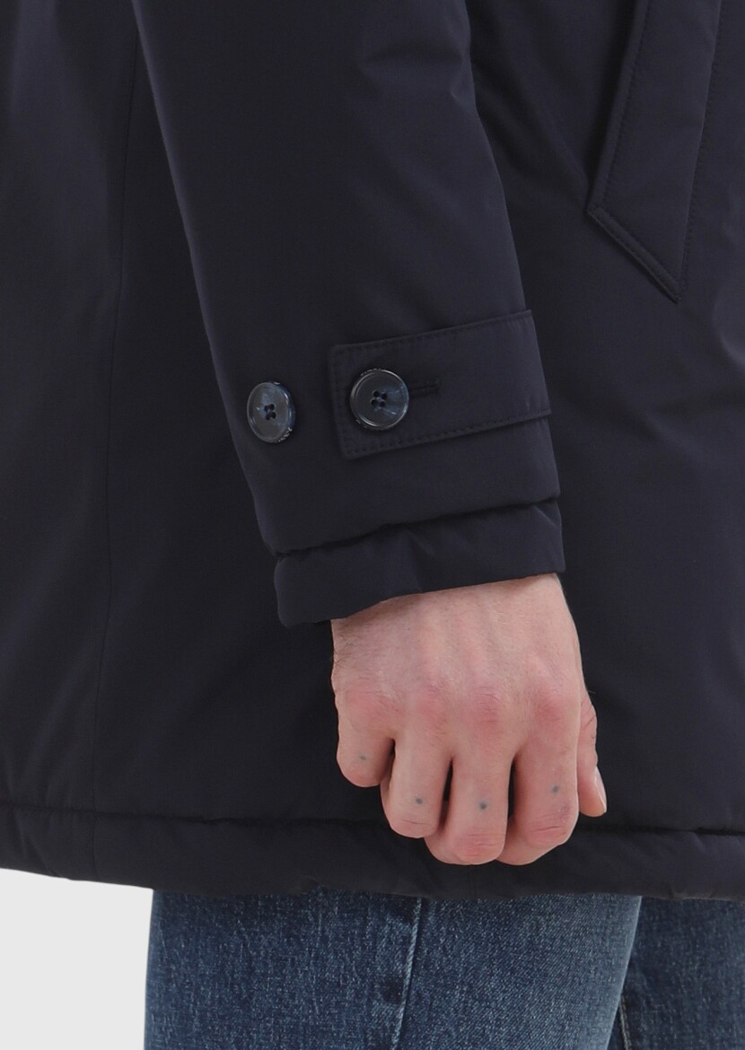 Navy Blue Regular Fit Turtleneck Casual Weaving Coat - 4