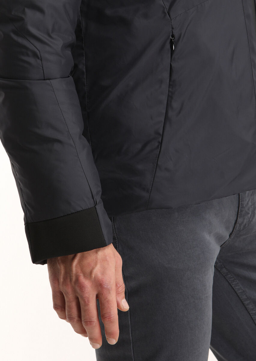 Navy Blue Regular Fit Turtleneck Casual Weaving Coat - 2