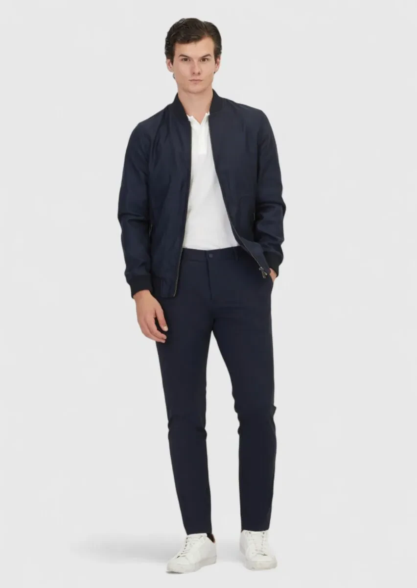 Navy Blue Regular Fit Turtleneck Casual Weaving Coat - 2