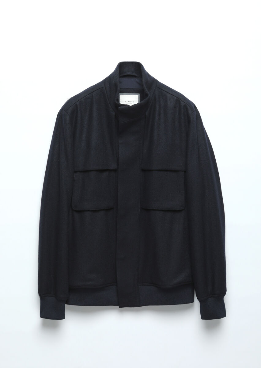 Navy Blue Regular Fit Turtleneck Casual Weaving Coat - 8