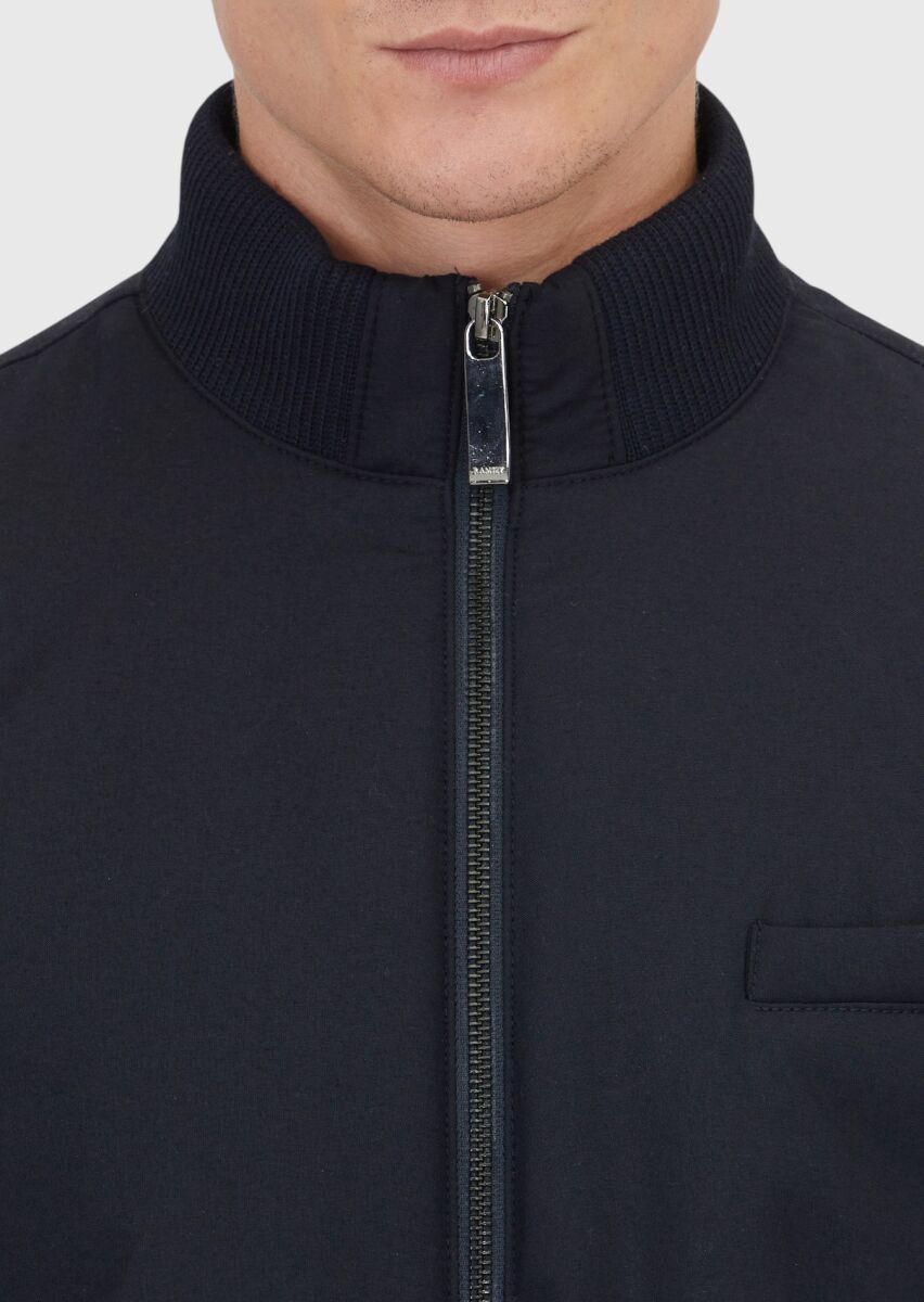 Navy Blue Regular Fit Turtleneck Casual Weaving Coat - 3