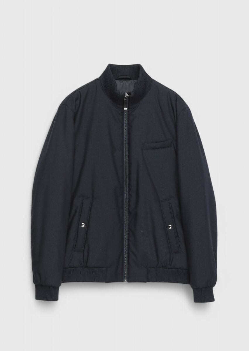 Navy Blue Regular Fit Turtleneck Casual Weaving Coat - 7