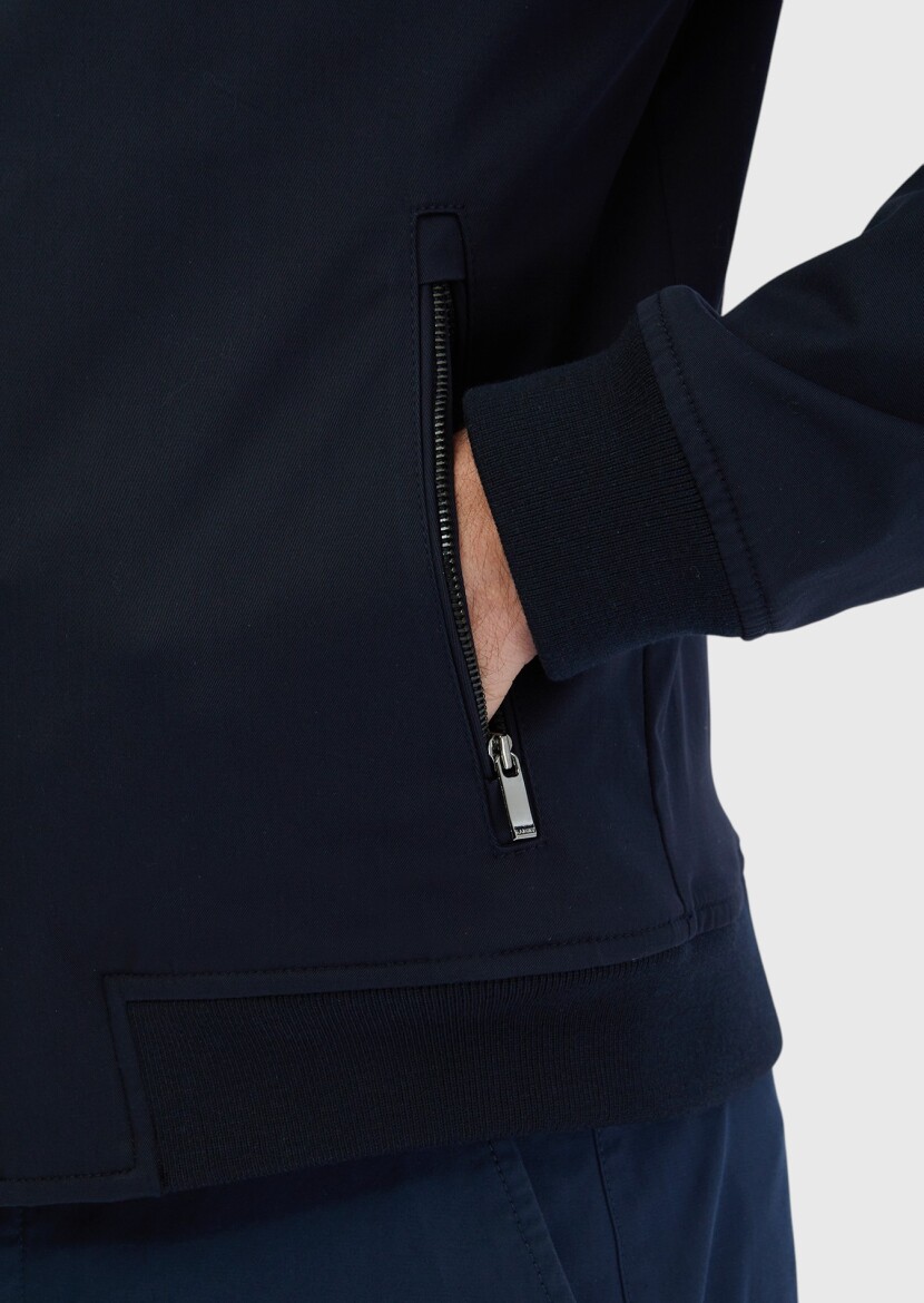 Navy Blue Regular Fit Turtleneck Casual Weaving Coat - 5