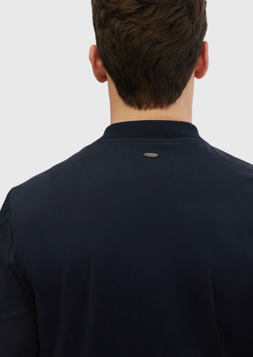 Navy Blue Regular Fit Turtleneck Casual Weaving Coat - 6