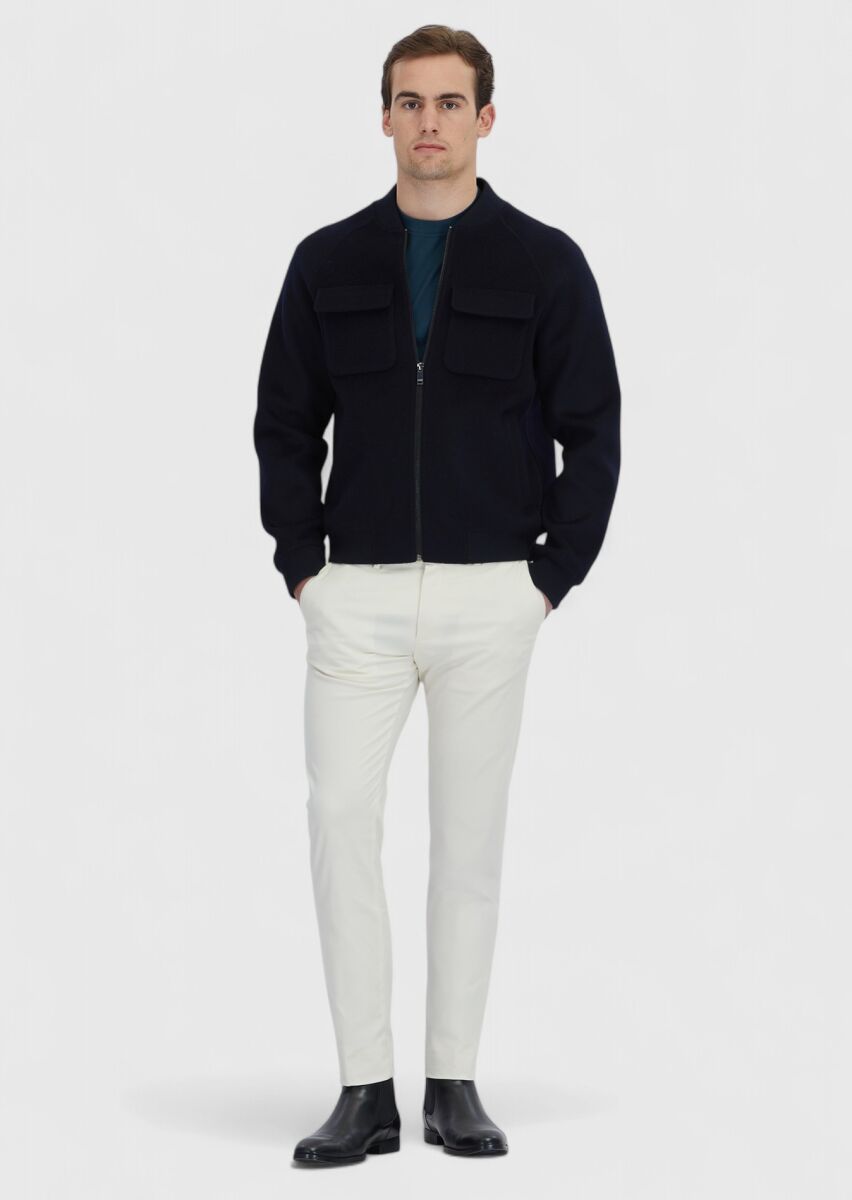 Navy Blue Regular Fit Turtleneck Casual Weaving Coat - 2