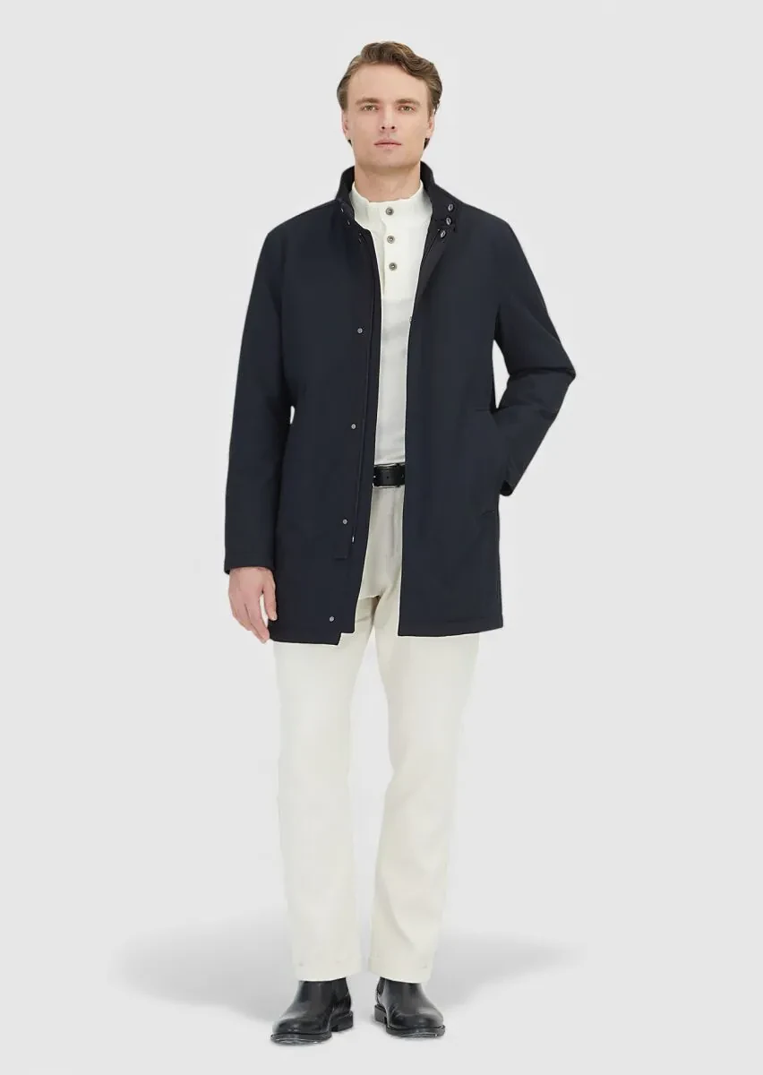 Navy Blue Regular Fit Turtleneck Casual Weaving Coat - 1