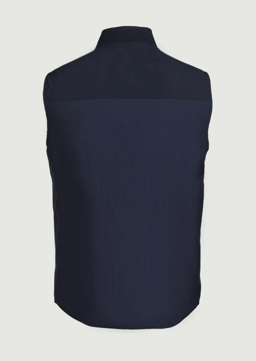 Navy Blue Regular Fit Turtleneck Casual Weaving Puffer Vest - 7
