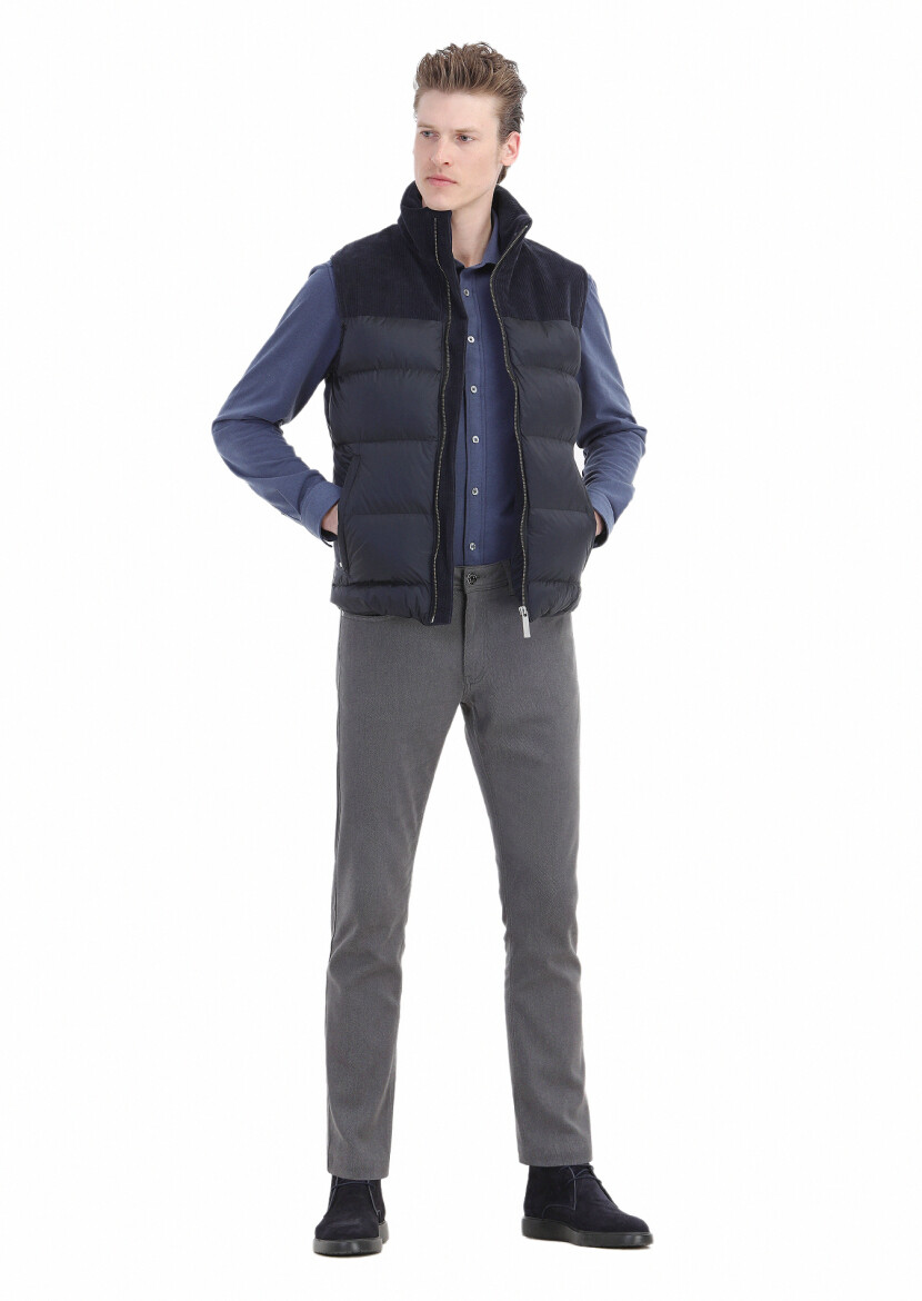 Navy Blue Regular Fit Turtleneck Casual Weaving Puffer Vest - 3