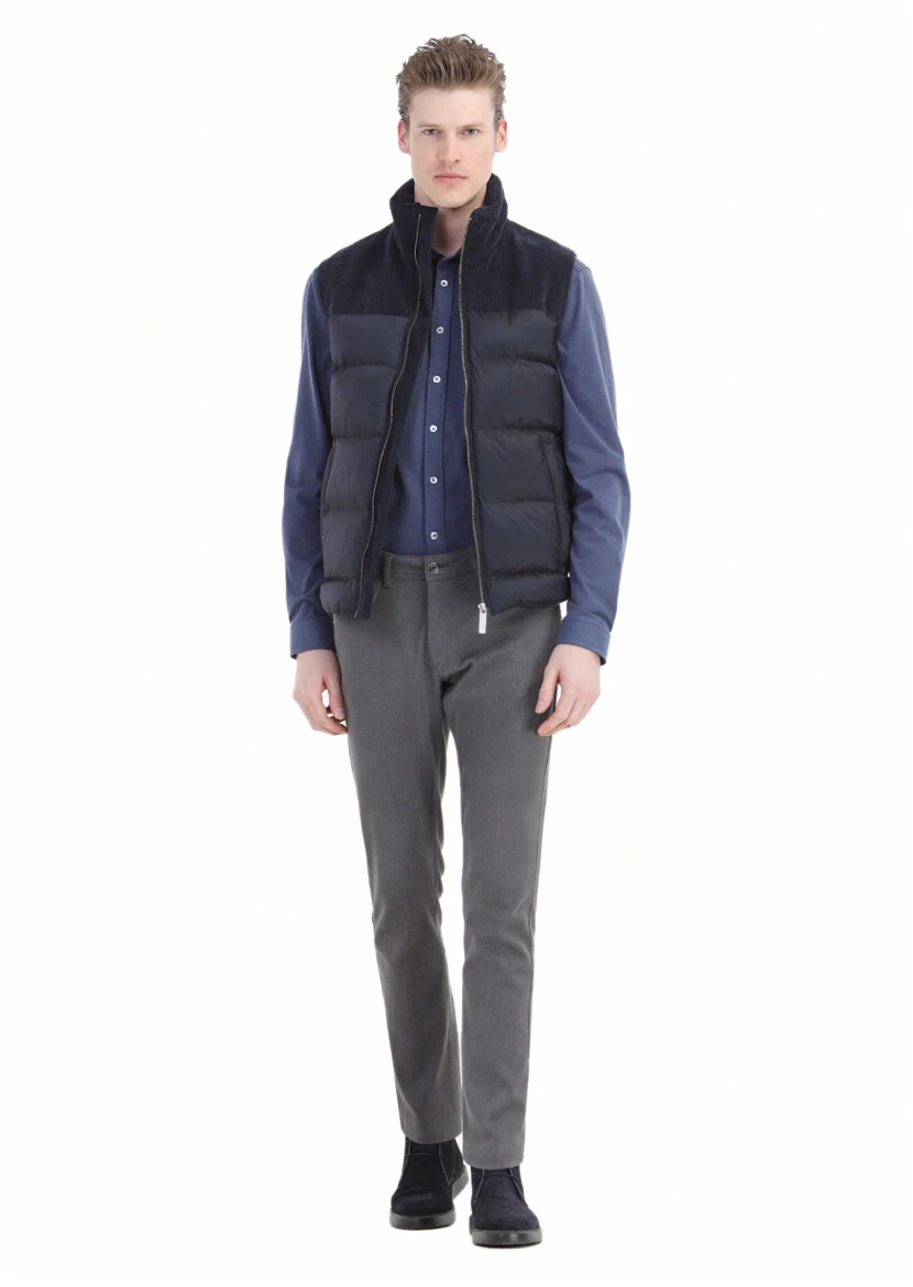 Navy Blue Regular Fit Turtleneck Casual Weaving Puffer Vest - RAMSEY