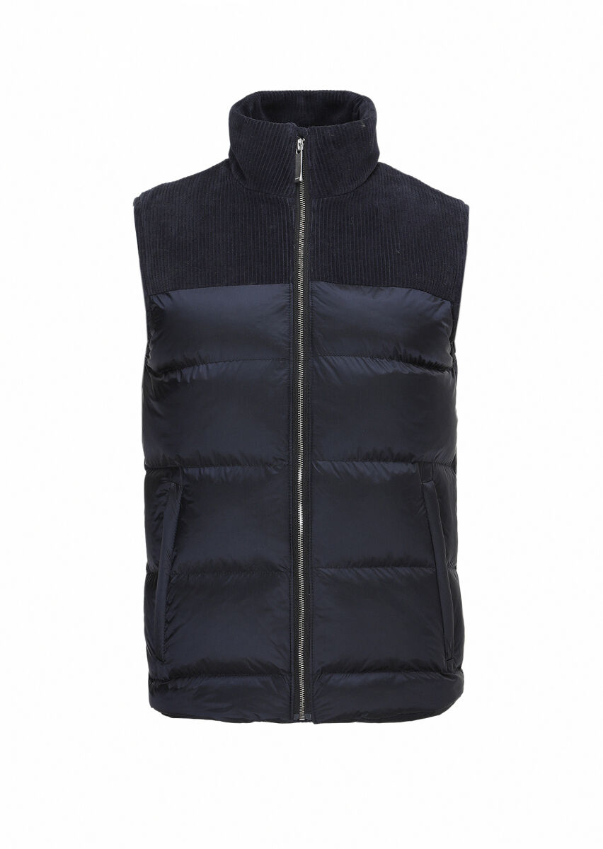 Navy Blue Regular Fit Turtleneck Casual Weaving Puffer Vest - 6