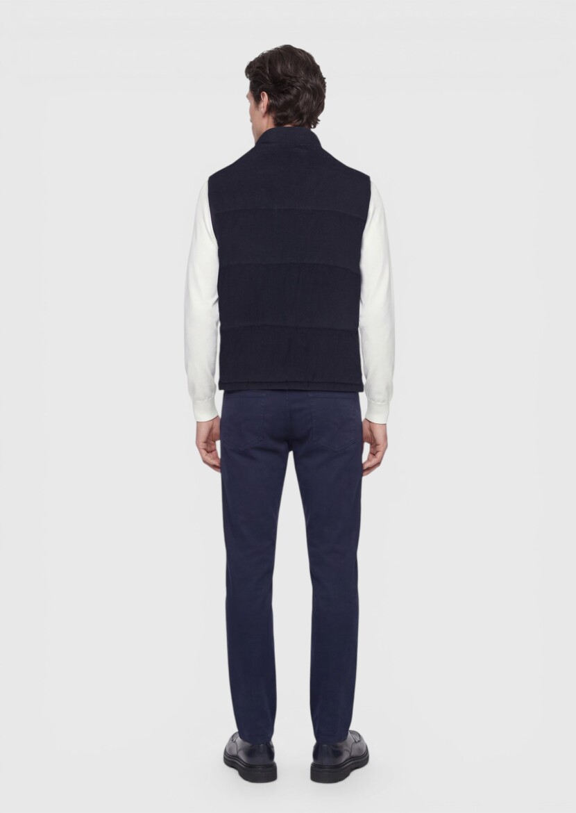 Navy Blue Regular Fit Turtleneck Casual Weaving Puffer Vest - 4