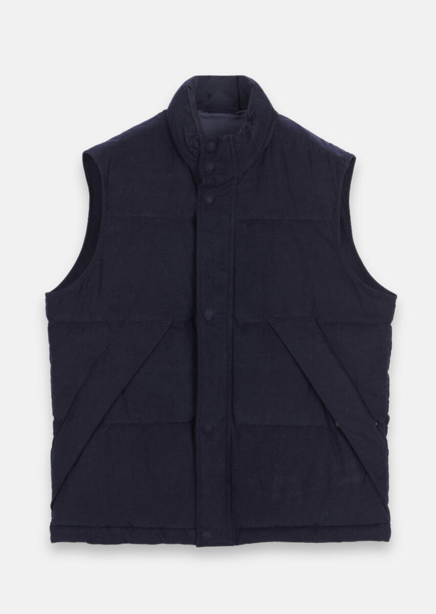 Navy Blue Regular Fit Turtleneck Casual Weaving Puffer Vest - 5