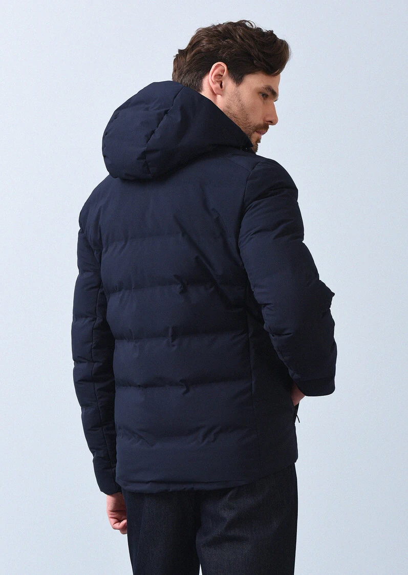 Navy Blue Regular Fit Turtleneck Denim Weaving Coat - 8