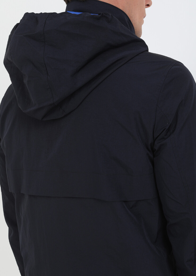 Navy Blue Regular Fit Turtleneck Denim Weaving Coat - 6