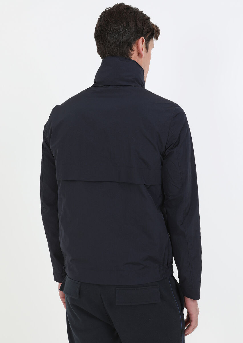 Navy Blue Regular Fit Turtleneck Denim Weaving Coat - 7
