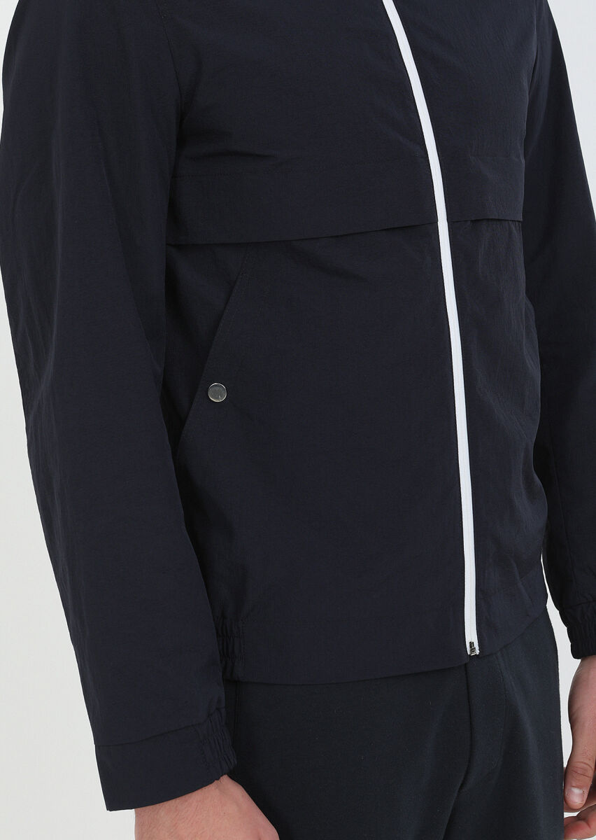 Navy Blue Regular Fit Turtleneck Denim Weaving Coat - 9