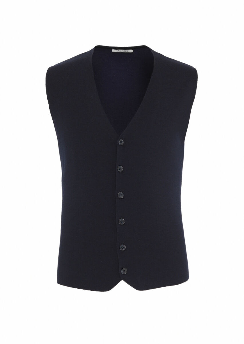 Navy Blue Regular Fit V-Neck Casual Knitting Knit Vest - 5