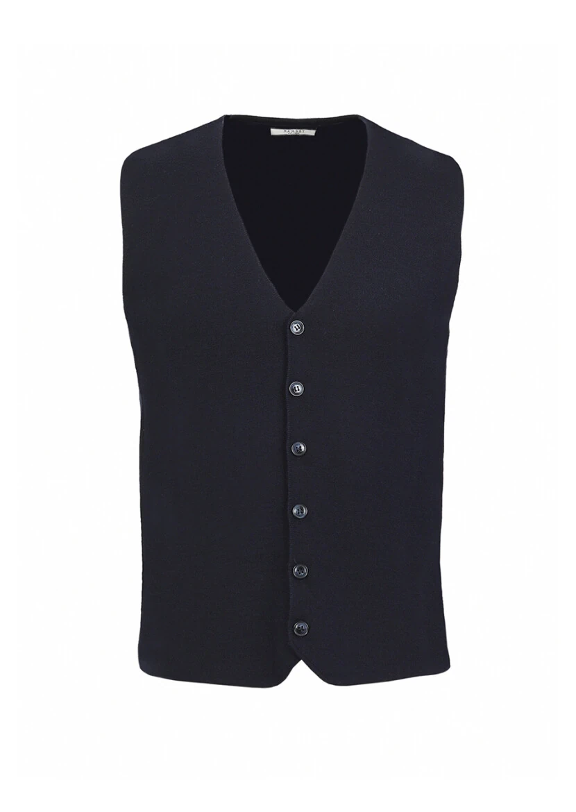 Navy Blue Regular Fit V-Neck Casual Knitting Knit Vest - 6