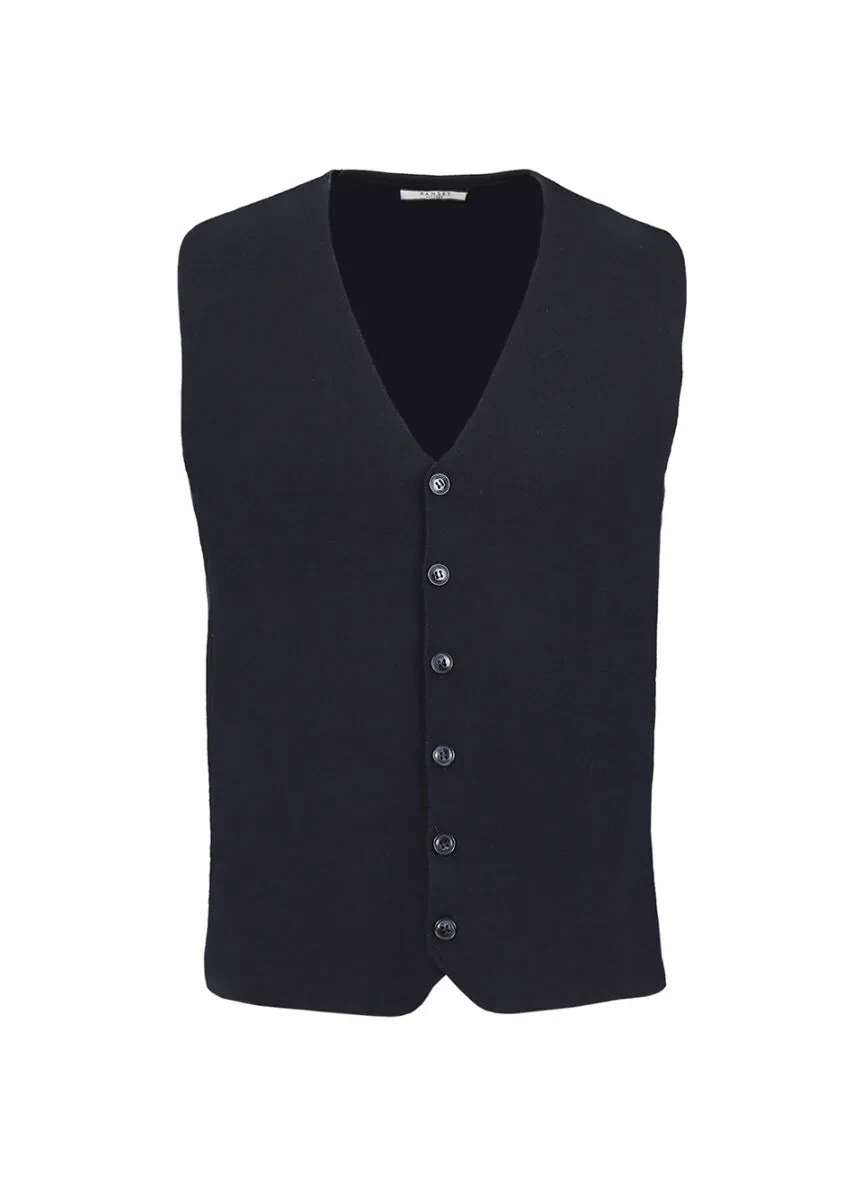Navy Blue Regular Fit V-Neck Casual Knitting Knit Vest - 6
