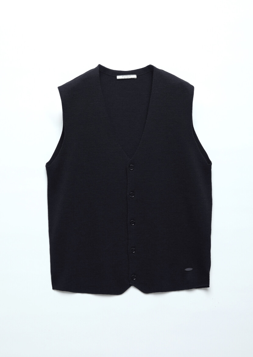 Navy Blue Regular Fit V-Neck Casual Knitting Knit Vest - 6