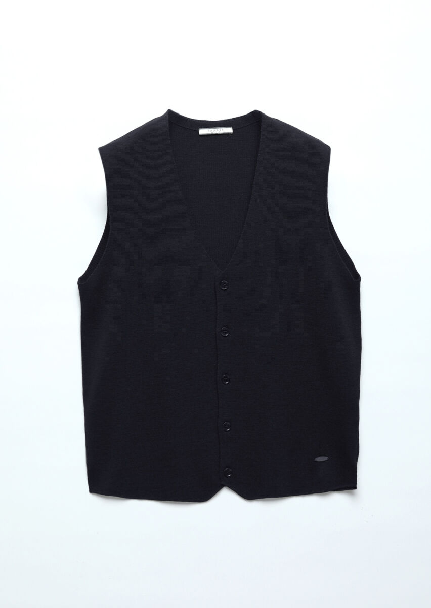 Navy Blue Regular Fit V-Neck Casual Knitting Knit Vest - 6