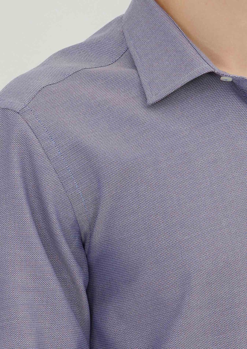 Navy Blue Regular Fit Weaving Classical 100% Cotton Shirt - 3