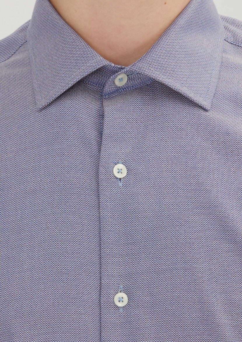 Navy Blue Regular Fit Weaving Classical 100% Cotton Shirt - 4