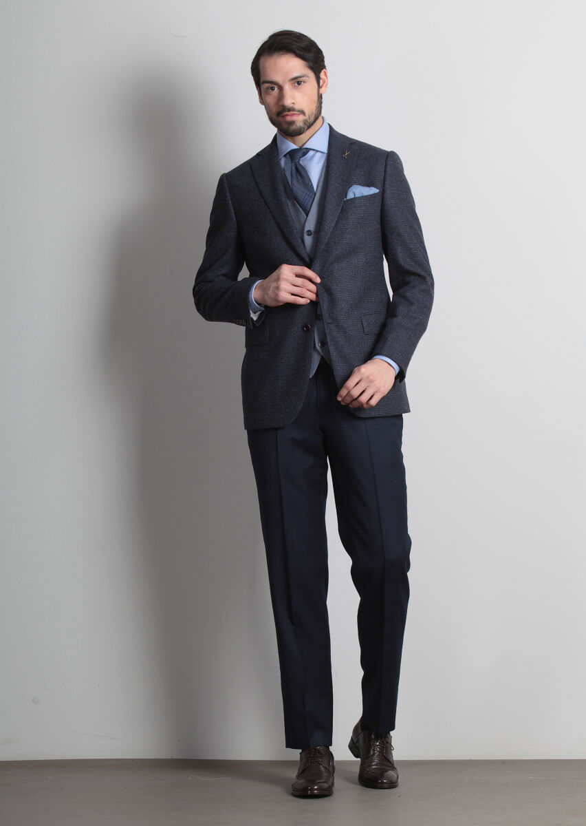 Navy Blue Regular Fit Wool Blended Jacket - 2