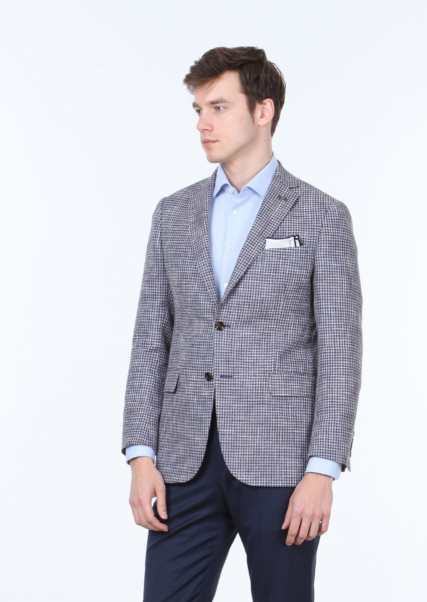 Navy Blue Regular Fit Wool Blended Jacket - 3