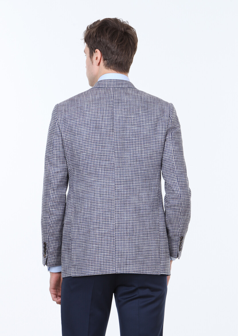 Navy Blue Regular Fit Wool Blended Jacket - 4