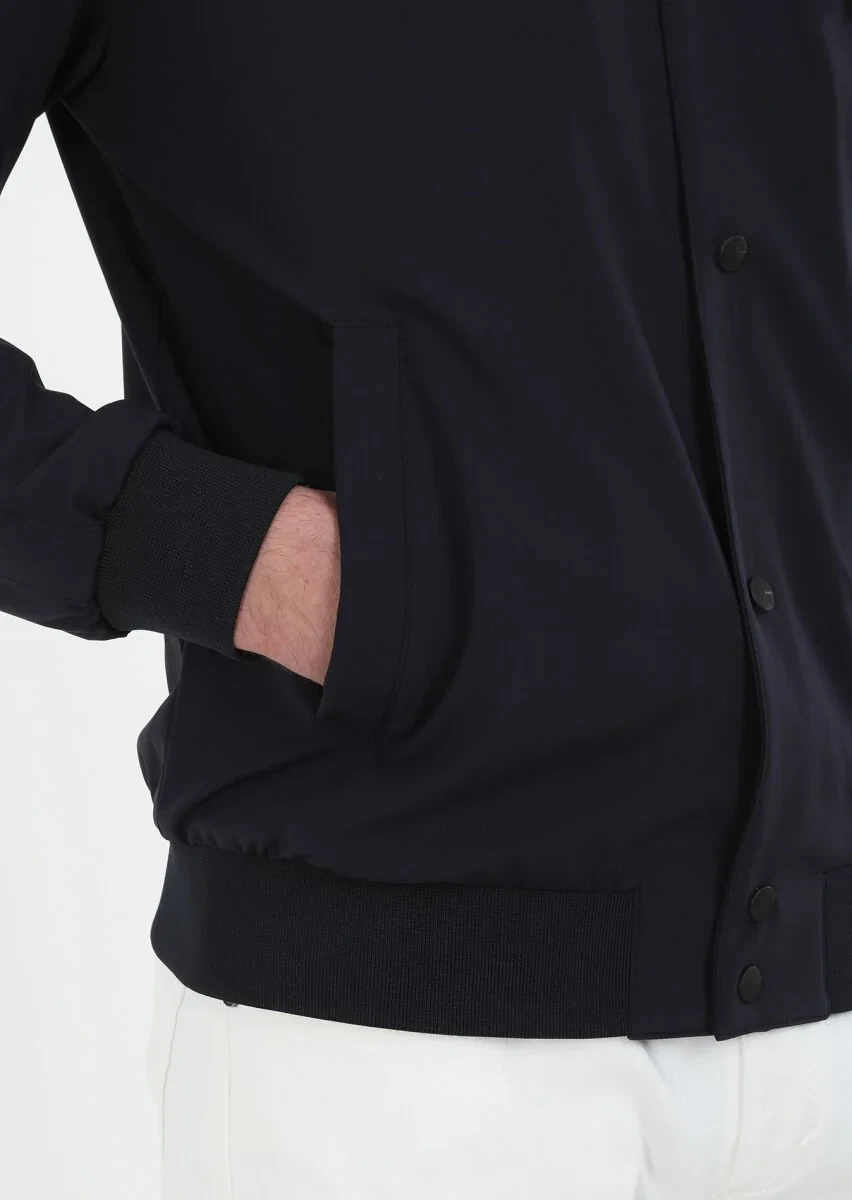Navy Blue Removable Hood Weaving Coat - 5