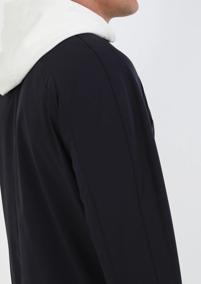 Navy Blue Removable Hood Weaving Coat - 6