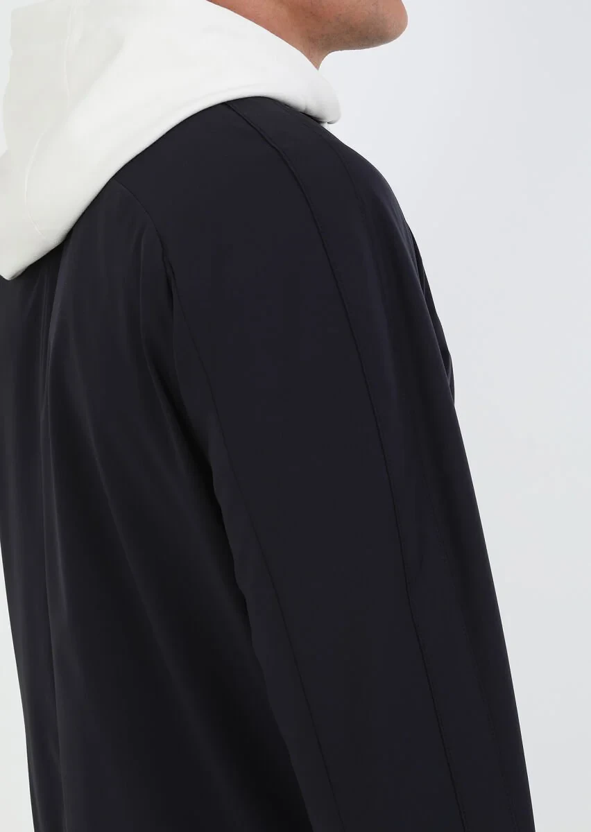 Navy Blue Removable Hood Weaving Coat - 6