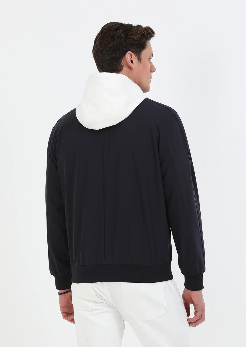 Navy Blue Removable Hood Weaving Coat - 7