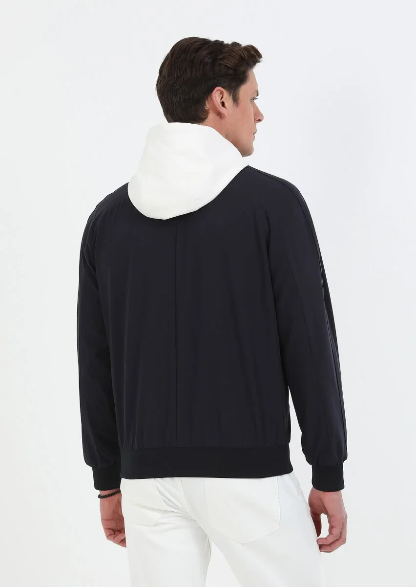 Navy Blue Removable Hood Weaving Coat - 7