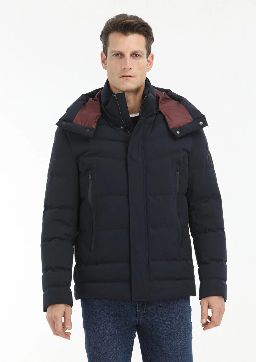 Navy Blue Removable Hood Weaving Coat 