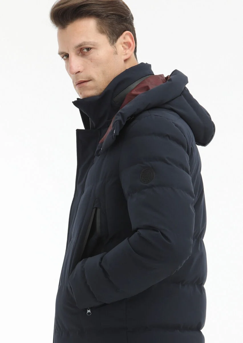 Navy Blue Removable Hood Weaving Coat - 4