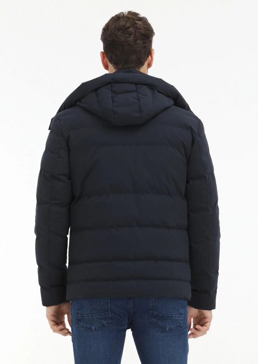 Navy Blue Removable Hood Weaving Coat - 5
